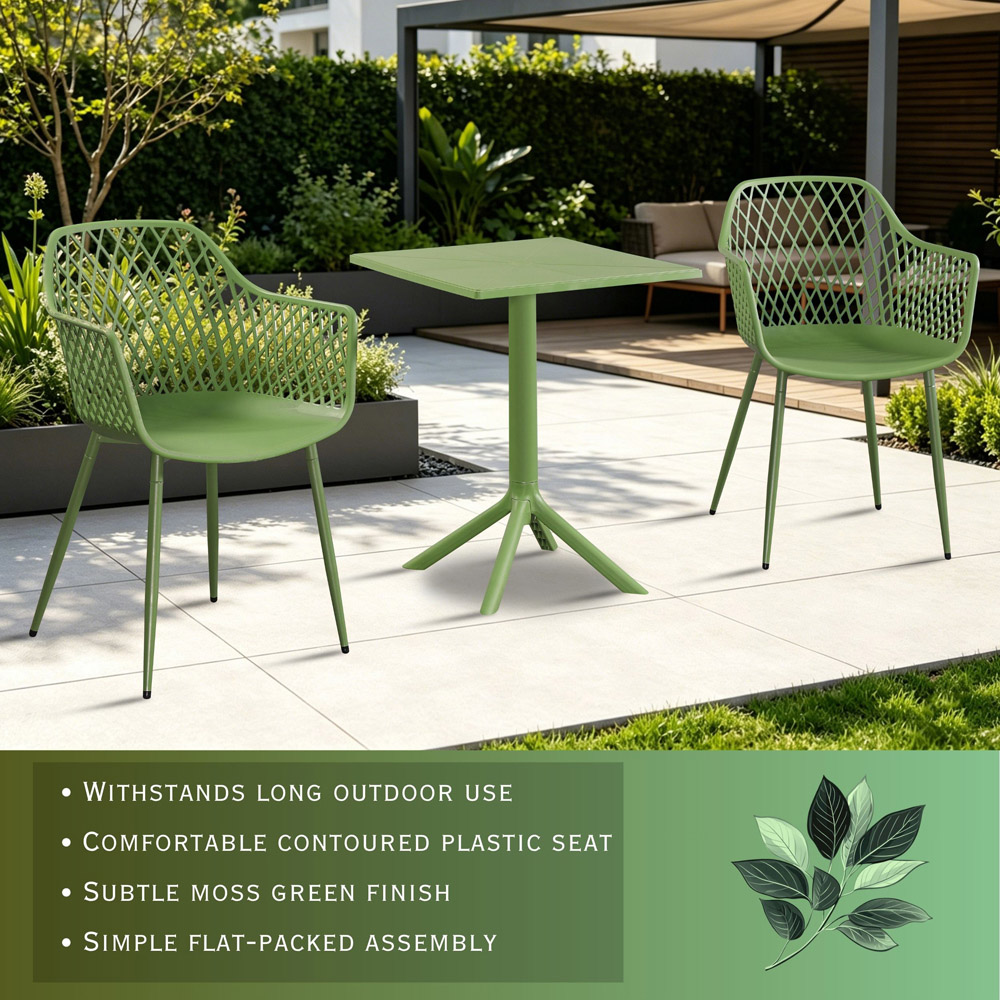 Core Products 2 Seater Moss Green Lattice Design Square Plastic Table Garden Bistro Set Image 7