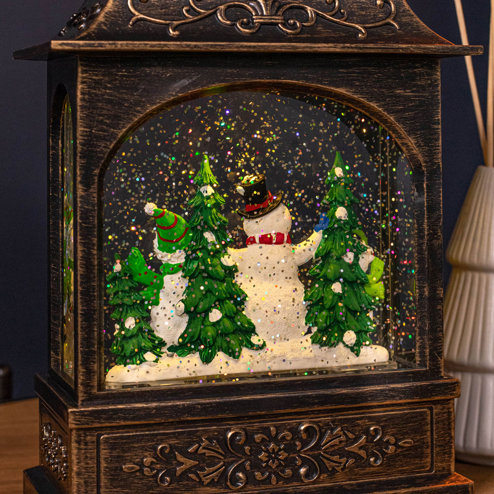 Samuel Alexander Snowman Warm White LED Christmas Water Spinner Bronze Lantern 28cm Image 3