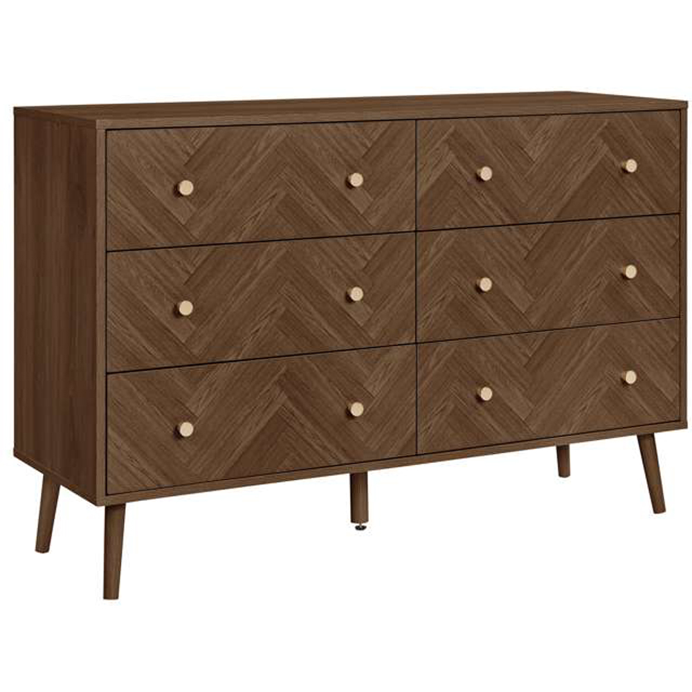Herringford 6 Drawer Walnut Chevron Chest of Drawers Image 2
