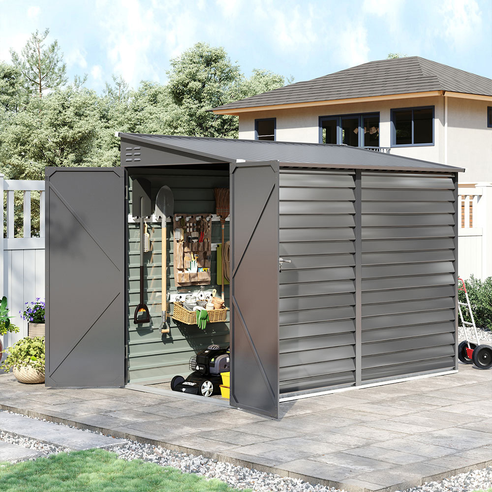 H&O Direct 8.9 x 4.7ft Grey Lean To Metal Pent Garden Shed Image 2