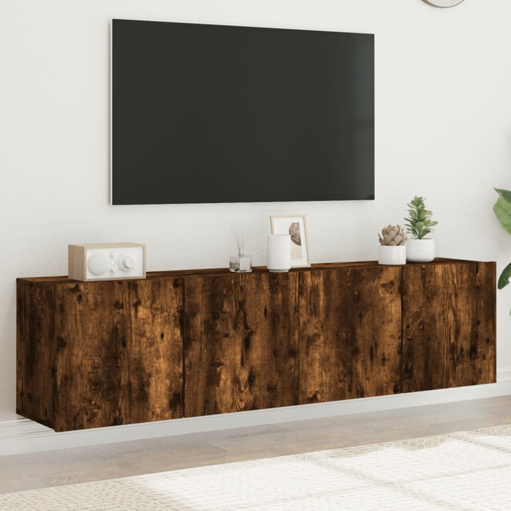 vidaXL 2 Door Smoked Oak Wall Mounted TV Cabinet Set of 2 Image 1