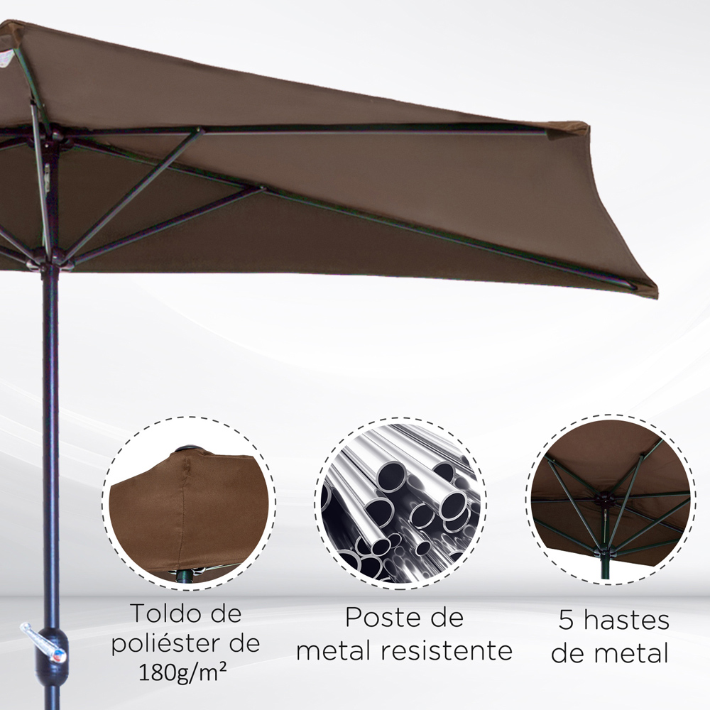 Outsunny Brown Balcony Half Parasol 2.7m Image 5