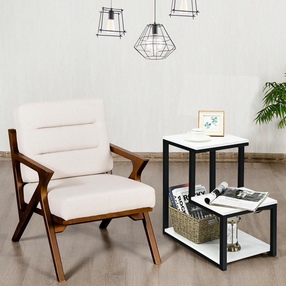Costway 3 Shelf White Industrial Styled End Table Image 5