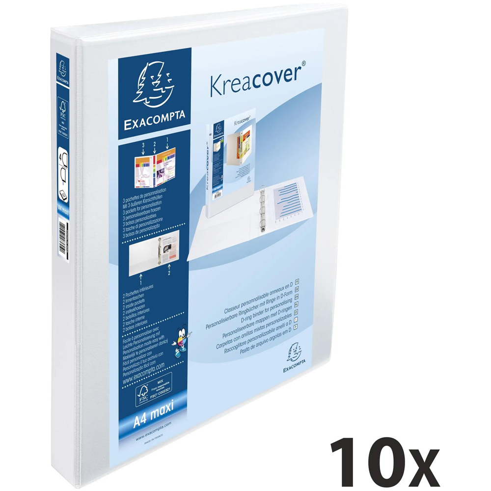 Exacompta Kreacover White PP 4D Ring Binder with 3 Pocket 30mm 10 Pack Image 7