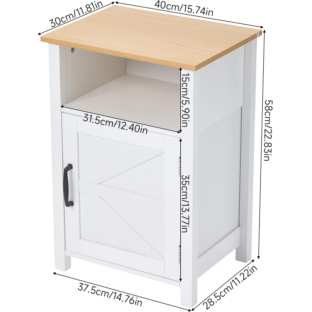 Living and Home Single Door Single Shelf White Bedside Table with Wood Grain Top Image 8
