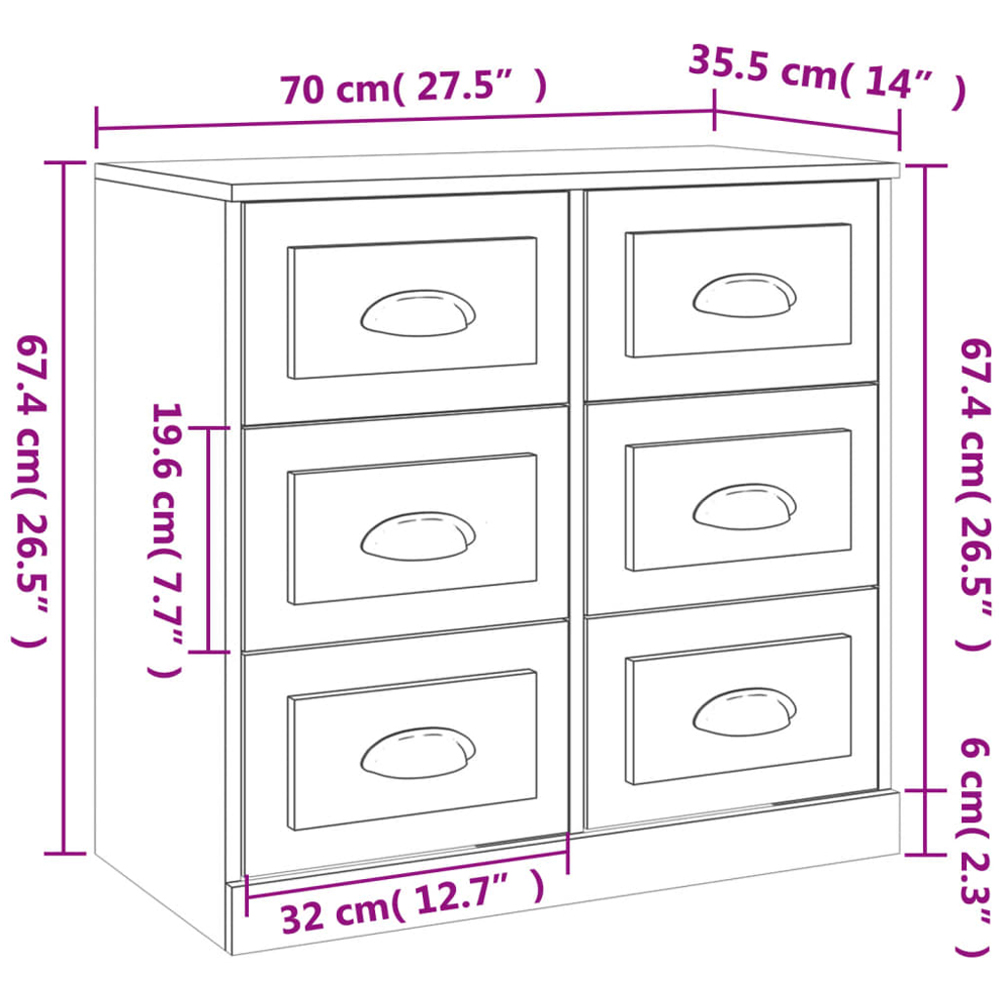 vidaXL 6 Drawer White Sideboard Image 9