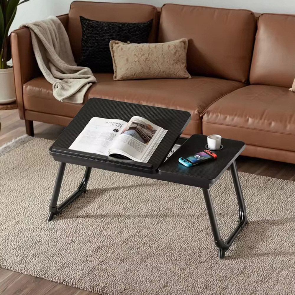 Living and Home Black Foldable Laptop Bed Table with Cup Holder Image 5