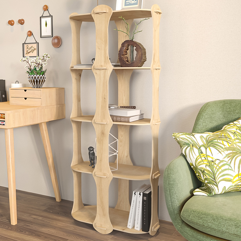 Decorotika Ayzi 5 Shelf Sapphire Oak Bookcase Image 1