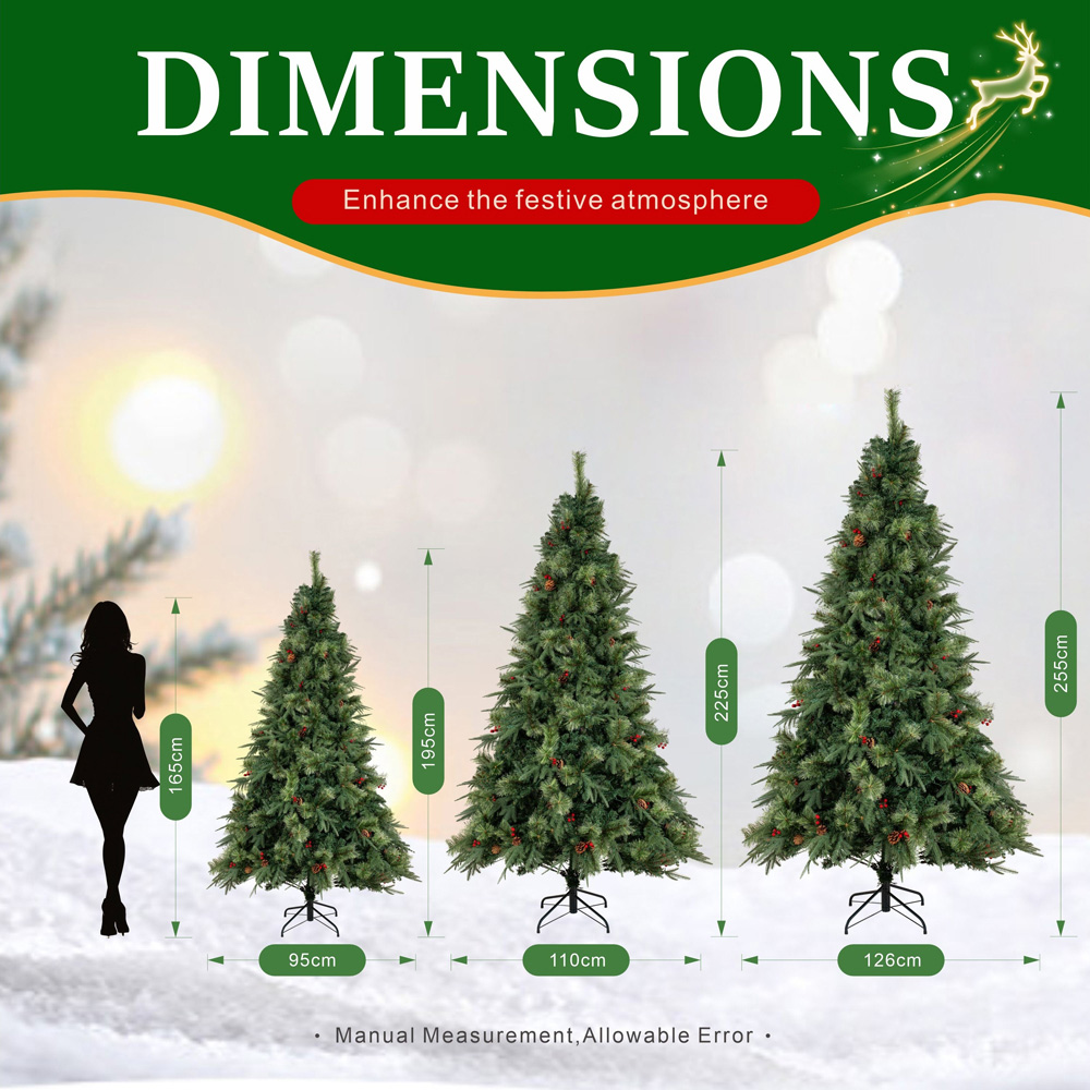 Abrihome Green Artificial Christmas Tree with Blooming Pine Needles Berries and Pinecones 7.5ft Image 9