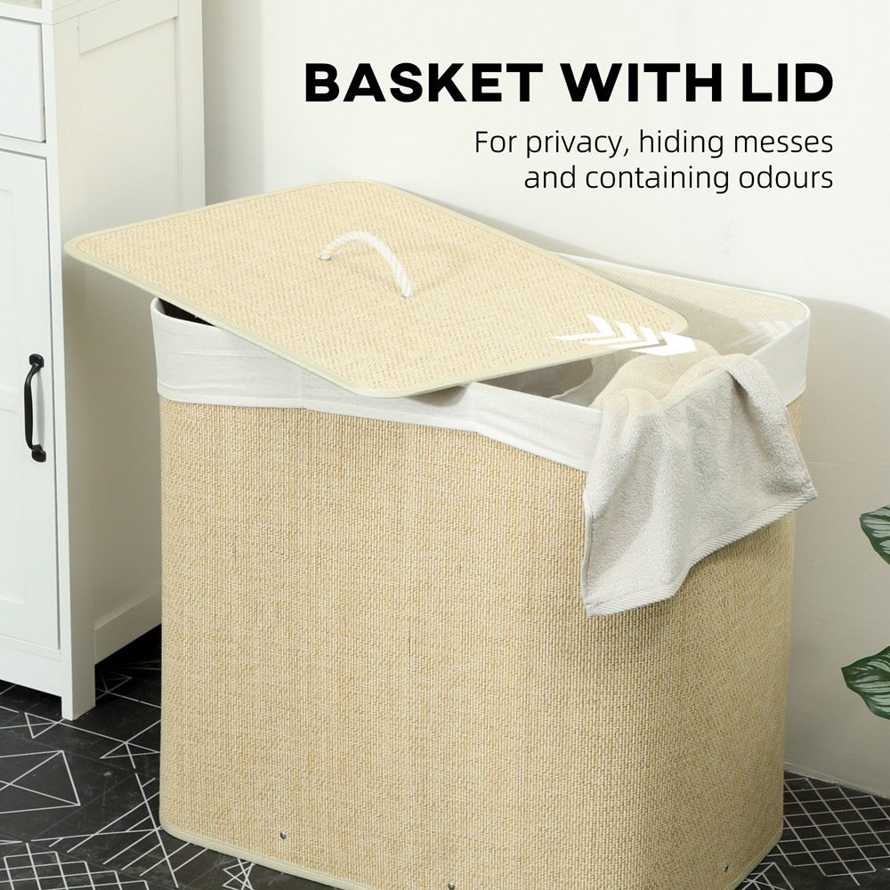 HOMCOM Cream Laundry Basket with Lid 144L Image 8