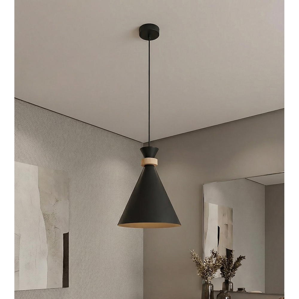 Emibig Zero Dome Shade Black E27 Ceiling Pendant Light Image 4