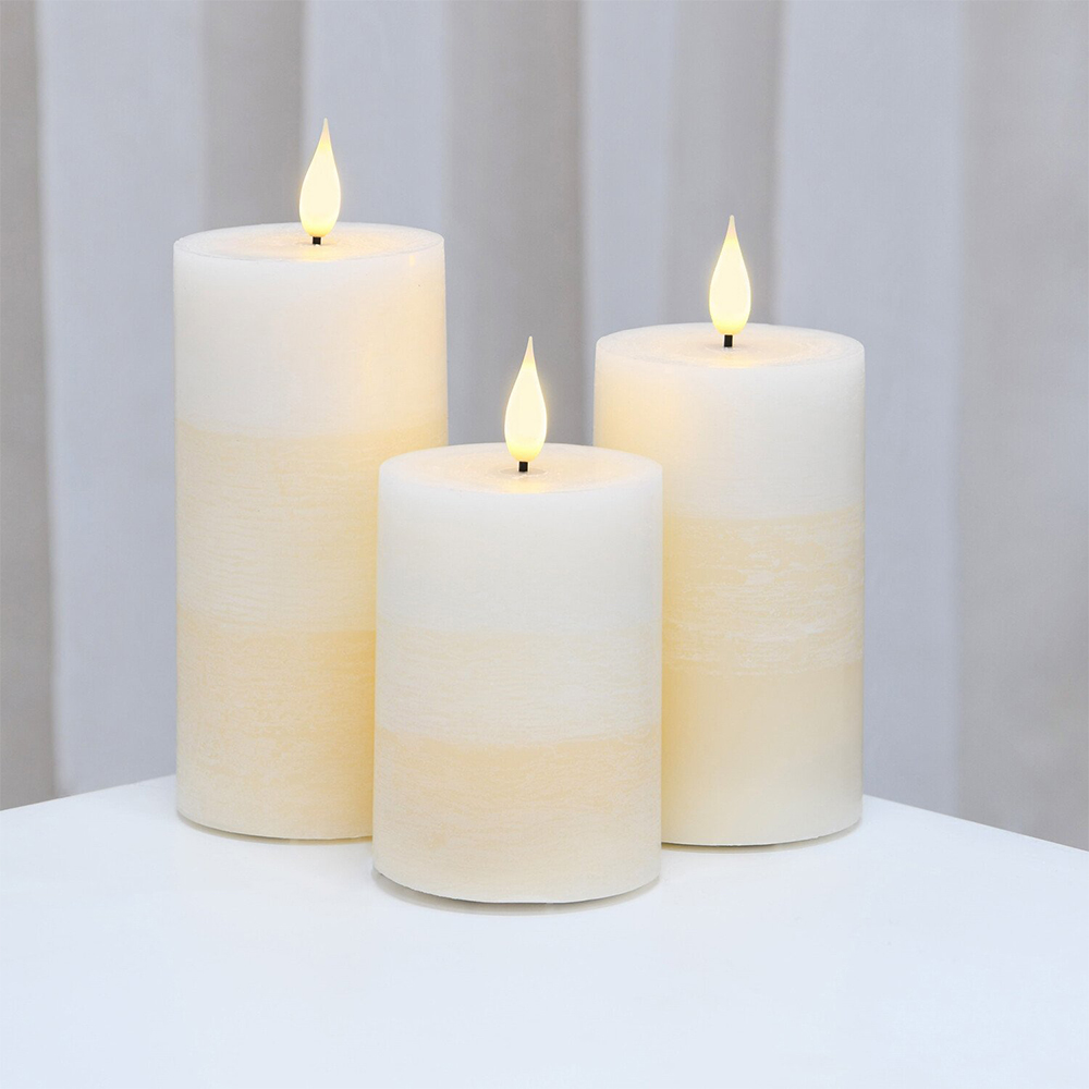 Set of 3 Vanilla Oatmeal Scented Ombre LED Candles Cream and White Image 2
