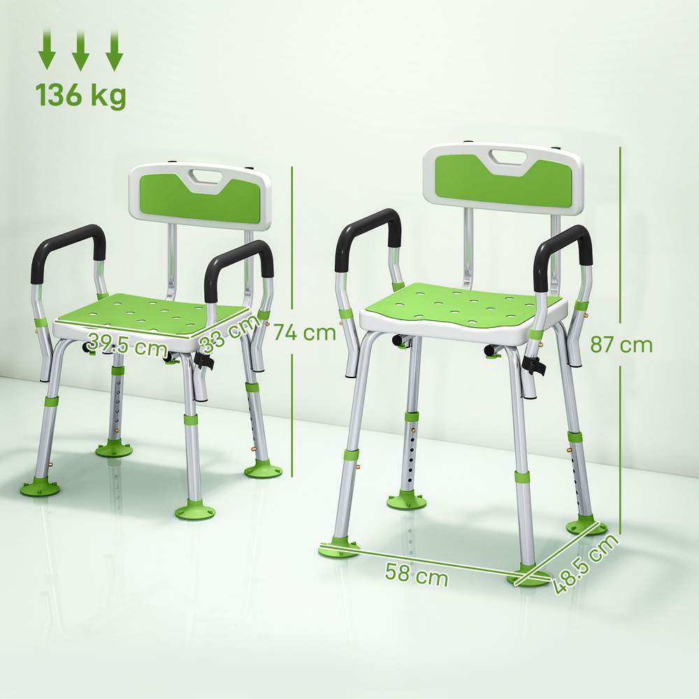 HOMCOM Green Aluminium Height Adjustable Padded Shower Stool Image 9