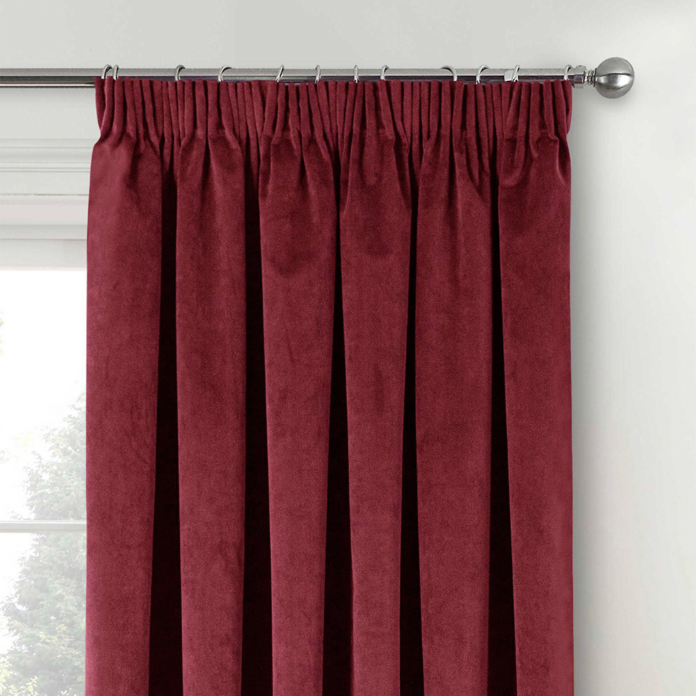 Enhanced Living Oxford Red Thermal Blackout Pencil Pleat Velvet Curtains 229 x 183cm Image 2
