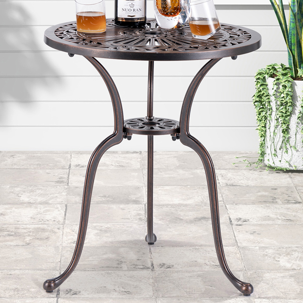 Costway Copper Round Cast Aluminium Table with Umbrella Hole Image 1
