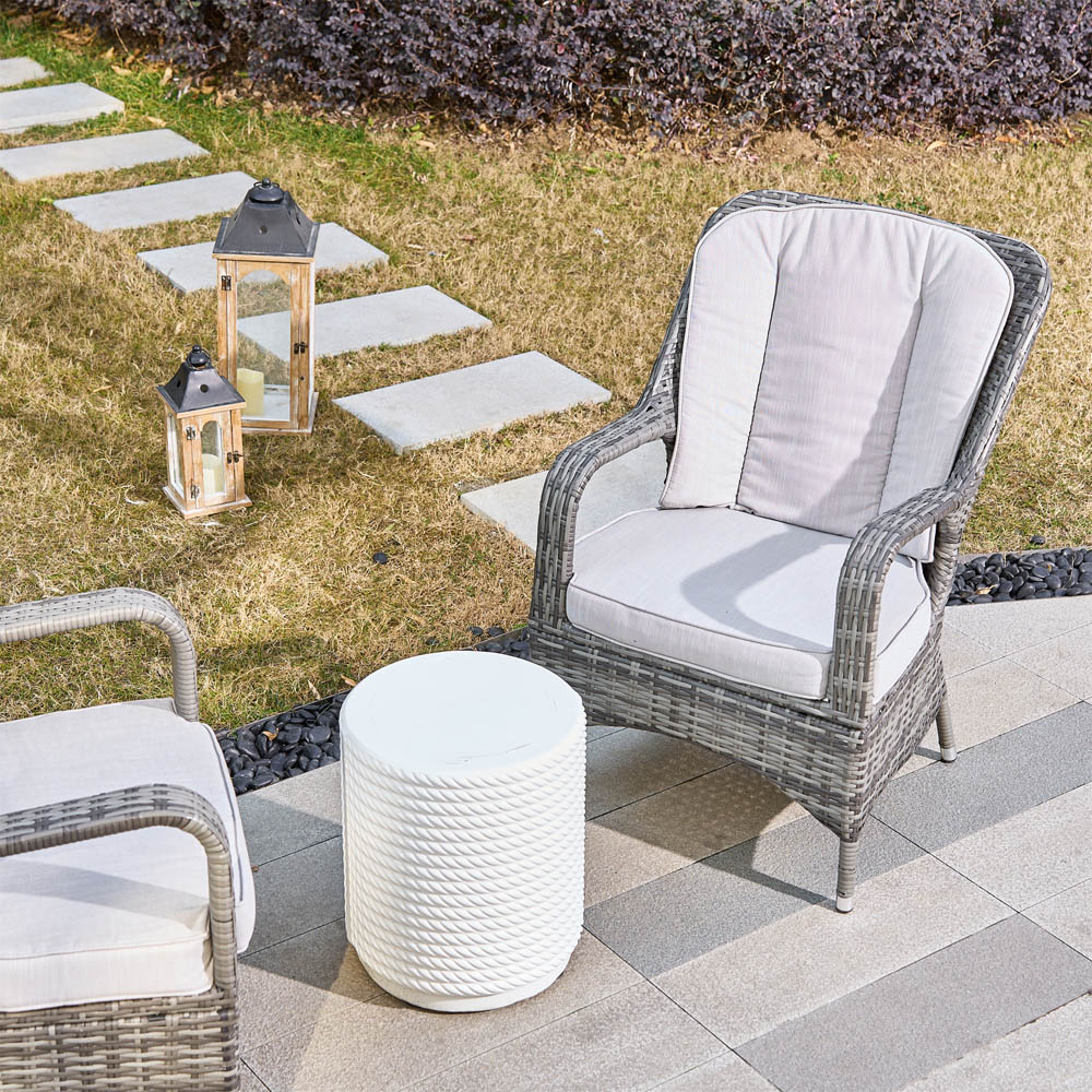 Direct Wicker Set of 2 Grey Rattan Garden Chairs with White Terrafab Composite Side Table Image 5