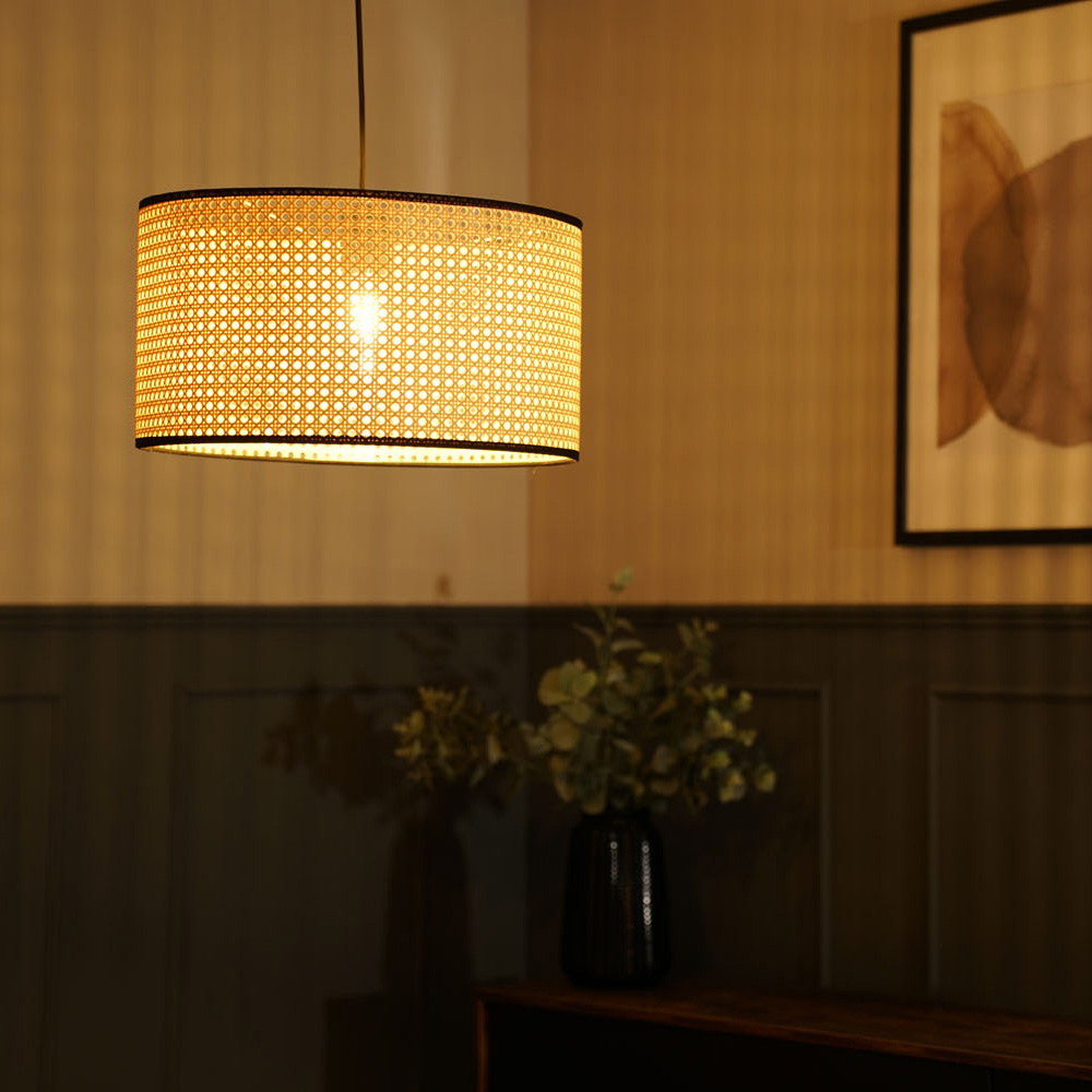 ValueLights Reni Natural with Black Ceiling Drum Lamp Shade Large Image 3