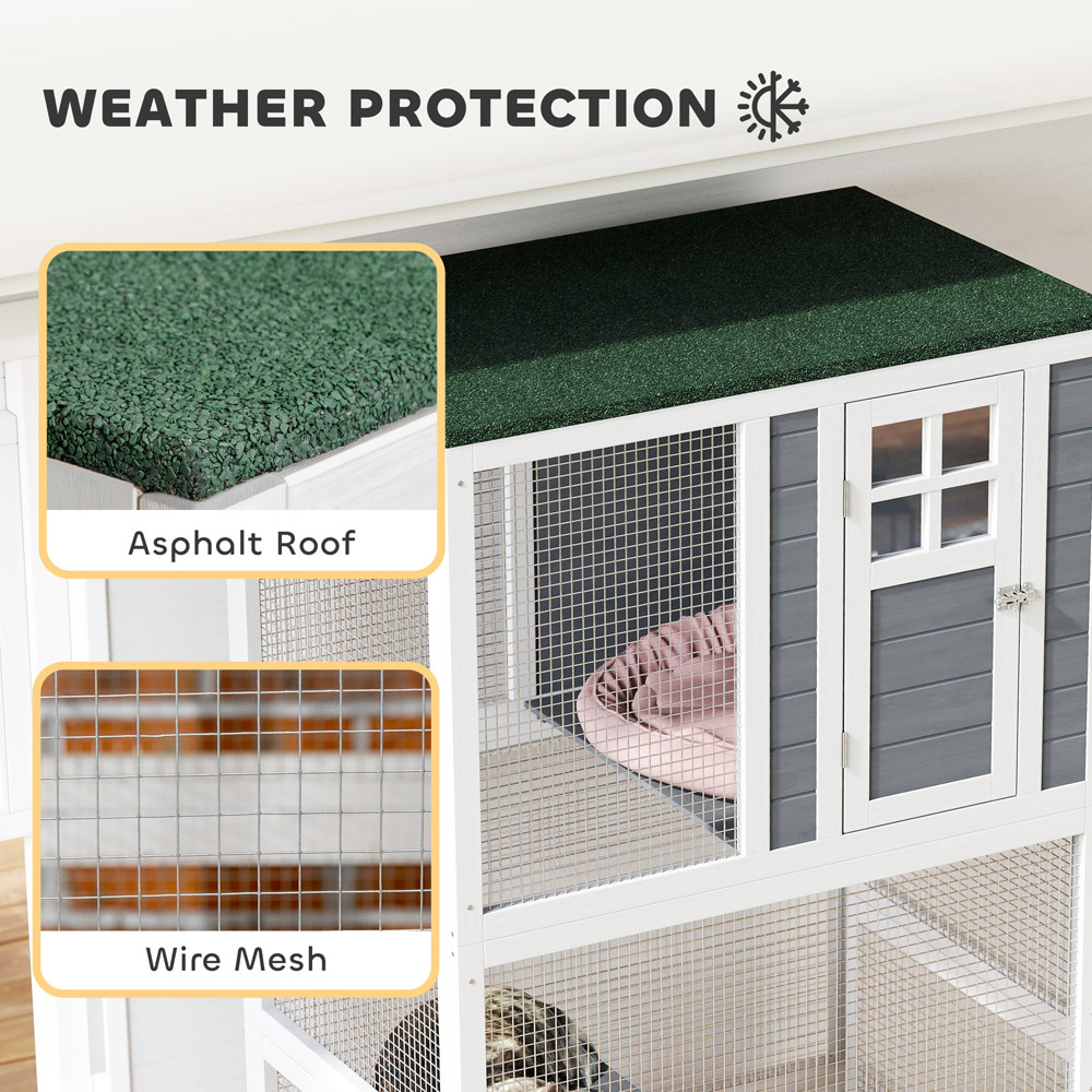 PawHut White Wooden Cat House with Asphalt Roof 77 x 50 x 73cm Image 6