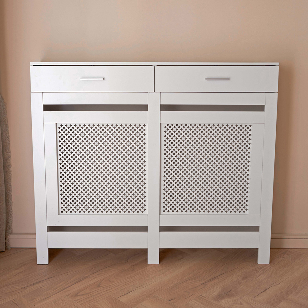 Portland 2 Drawer White Radiator Cover Medium Image 2