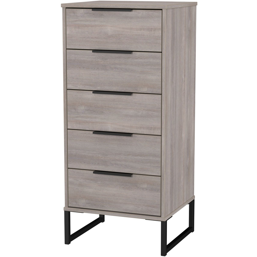Crowndale Hong Kong 5 Drawer Grey Oak Tall Bedside Cabinet Ready Assembled Image 4