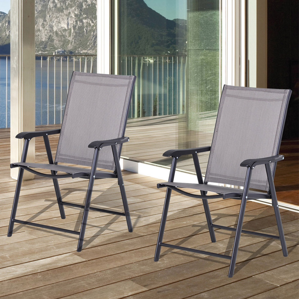 Outsunny Set of 2 Grey Foldable Garden Dining Chair Image 1