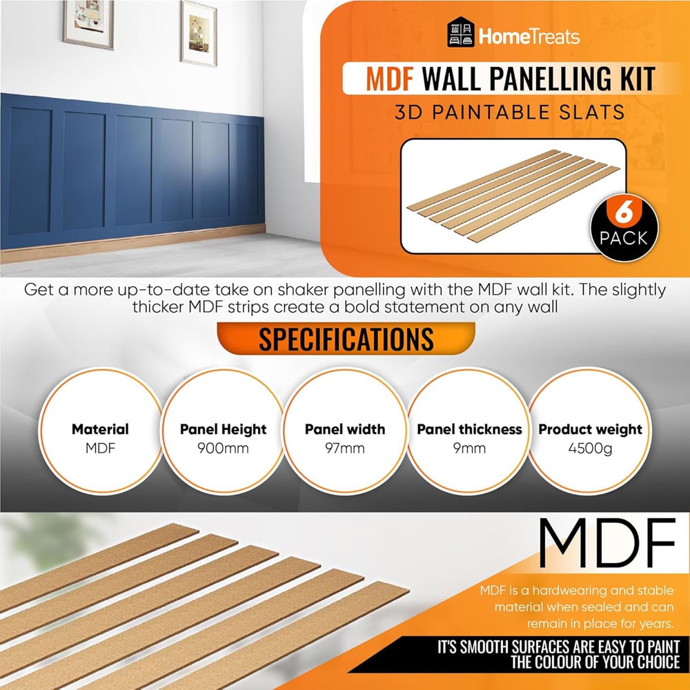 Home Treats 6 Slat Wooden 3D Wall Panelling Kit 90cm Image 8