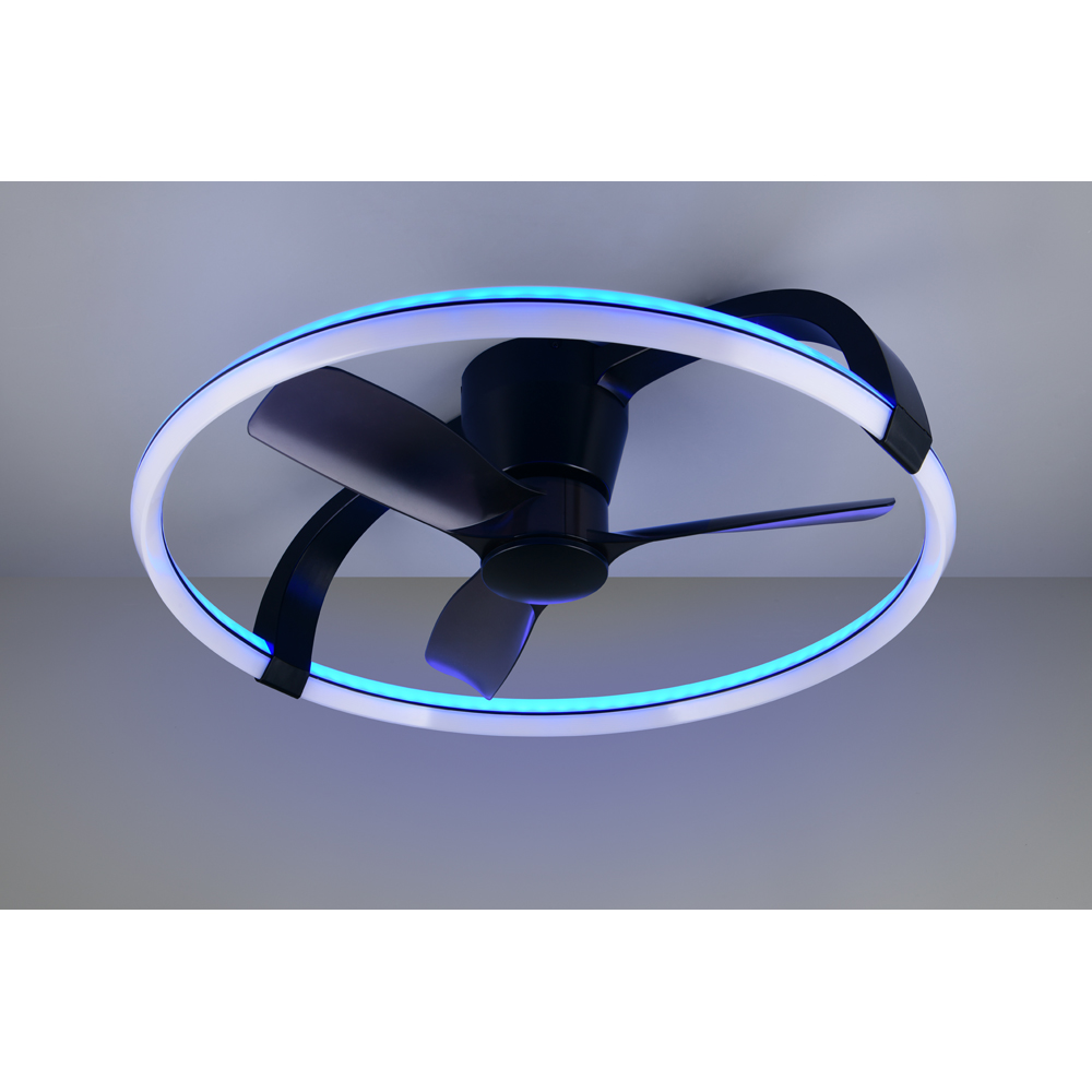 TRIO Stockholm Matt Black Round RGB LED Ceiling Light with Fan Image 6