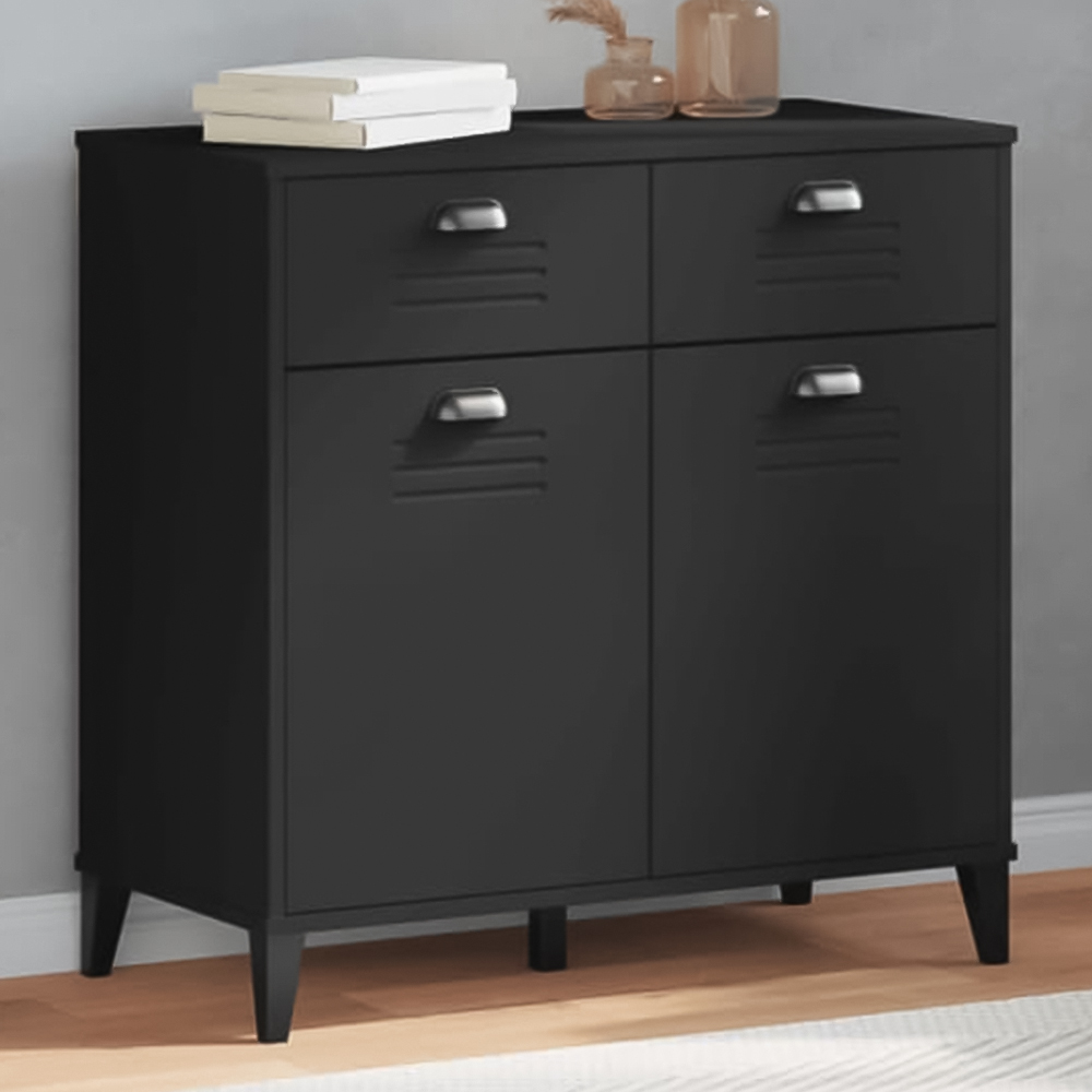vidaXL 2 Door 2 Drawer Black Wooden Sideboard Image 1