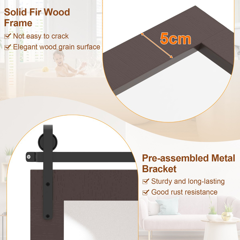 Costway Walnut Fir Wood Frame Farmhouse Bathroom Wall Mirror Image 3