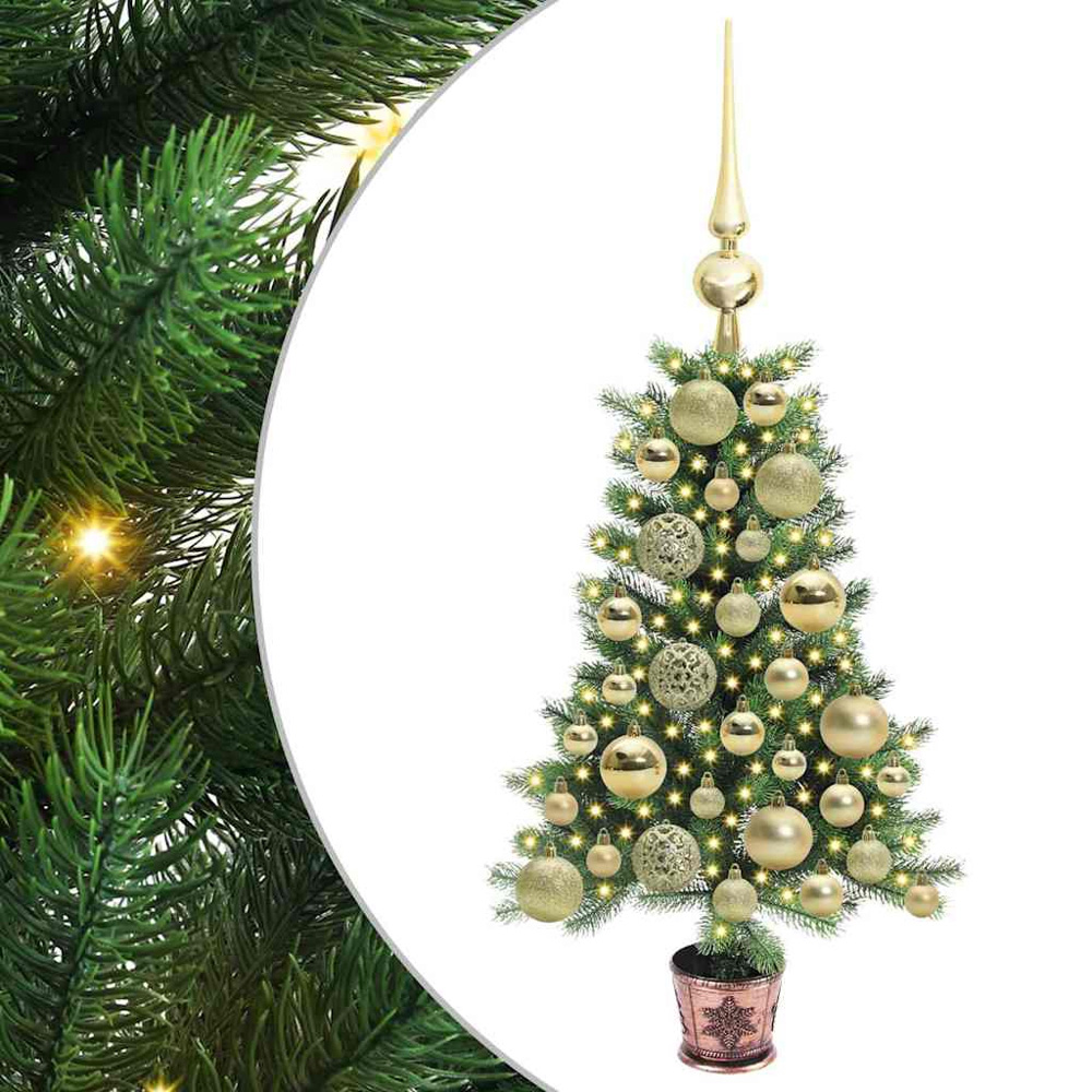 vidaXL Pre-Lit Gold Baubles Green Artificial Christmas Tree 2ft Image 2