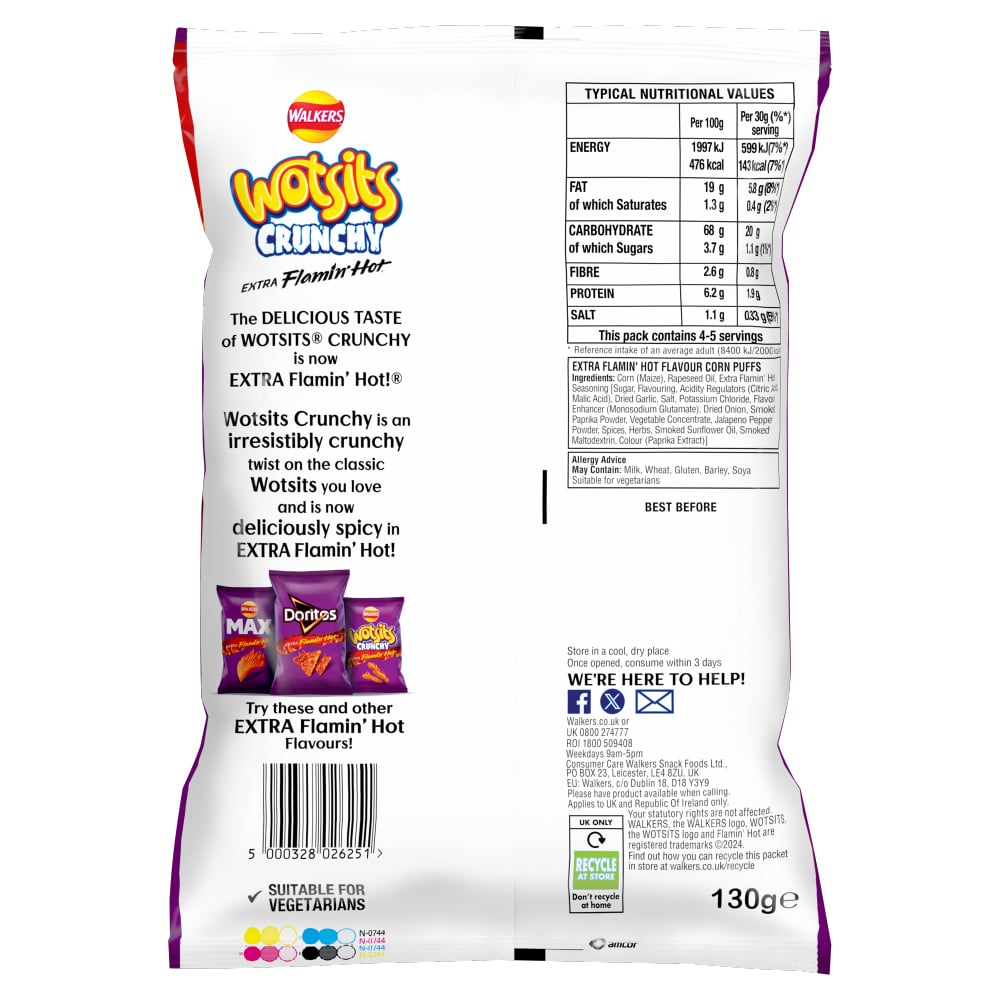 Walkers WotsitsExtra Flamin' Hot Crisps 130g Image 2