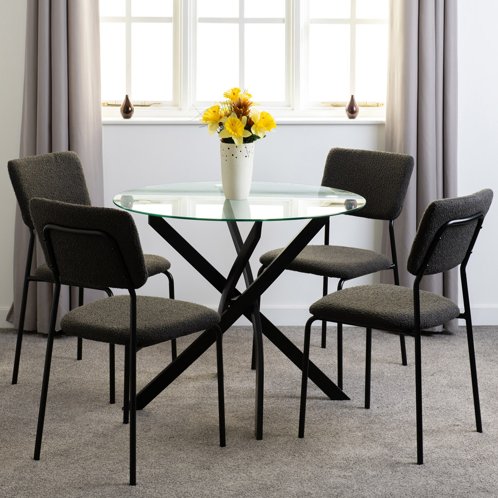 Seconique Sheldon Boucle Fabric 4 Seater Round Dining Set Black and Grey Image 1