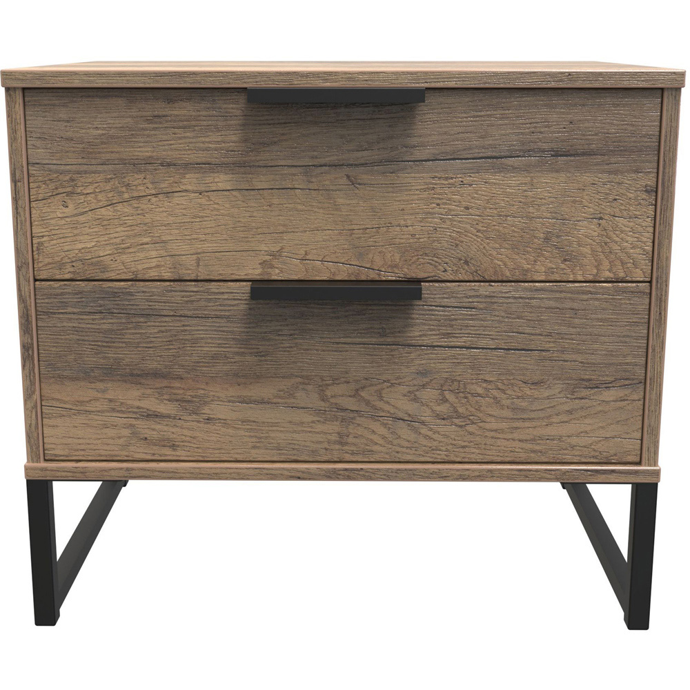 Crowndale Hong Kong 2 Drawer Vintage Oak Side Table Ready Assembled Image 3