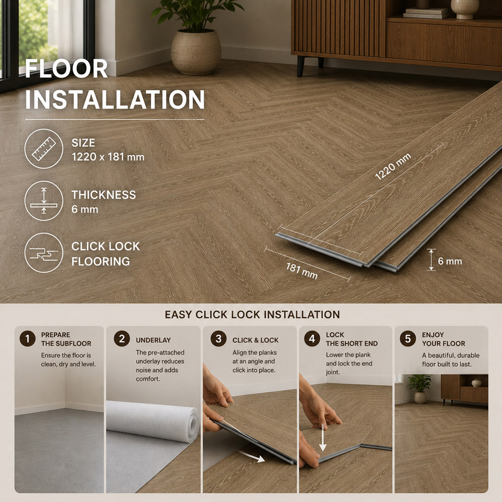 Britwall Natural Oak Herringbone Wood-Embossed SPC Vinyl Flooring 625 x 125mm 20 Pack Image 6