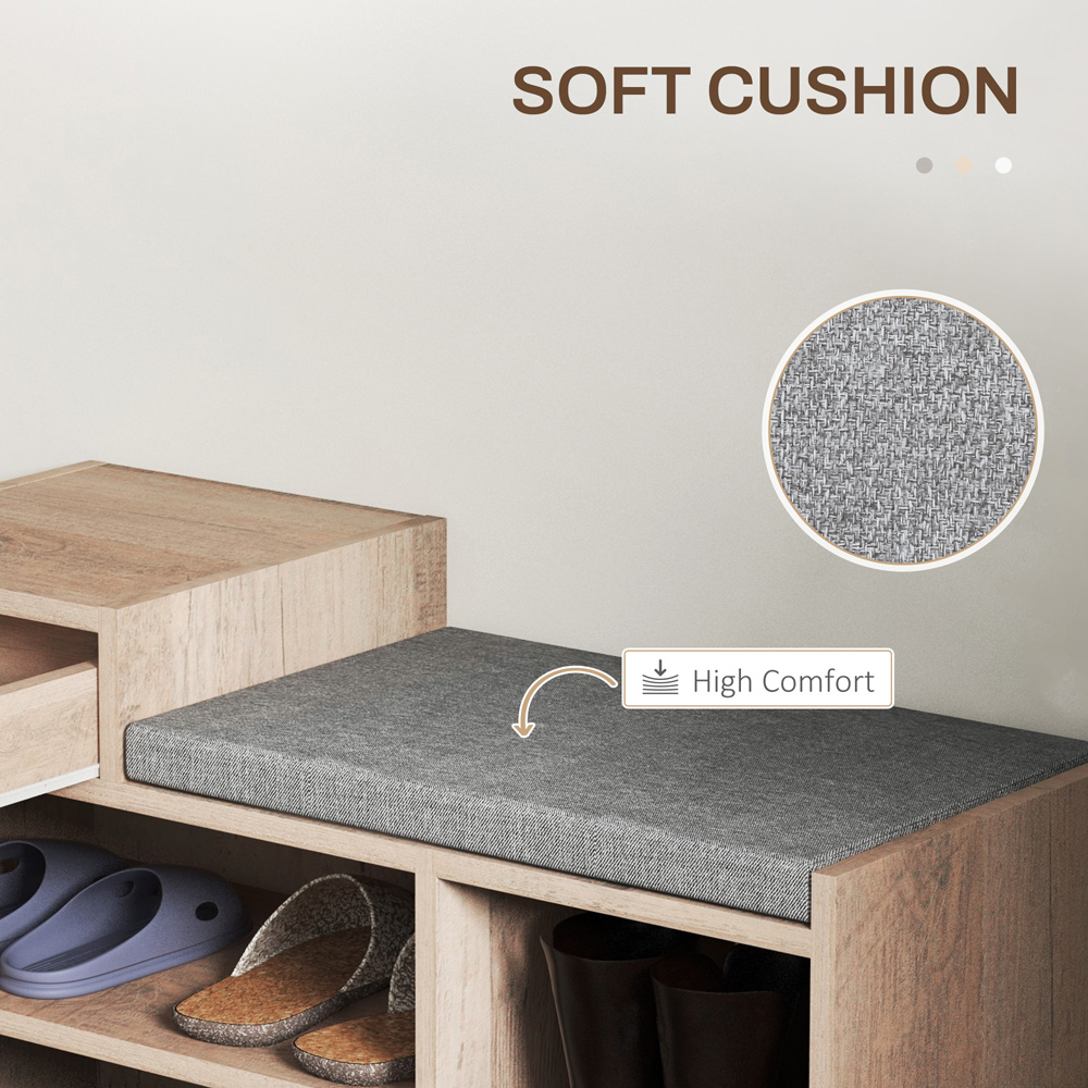 HOMCOM Single Drawer 3 Shelf Distressed Grey Upholstered Shoe Bench Image 6