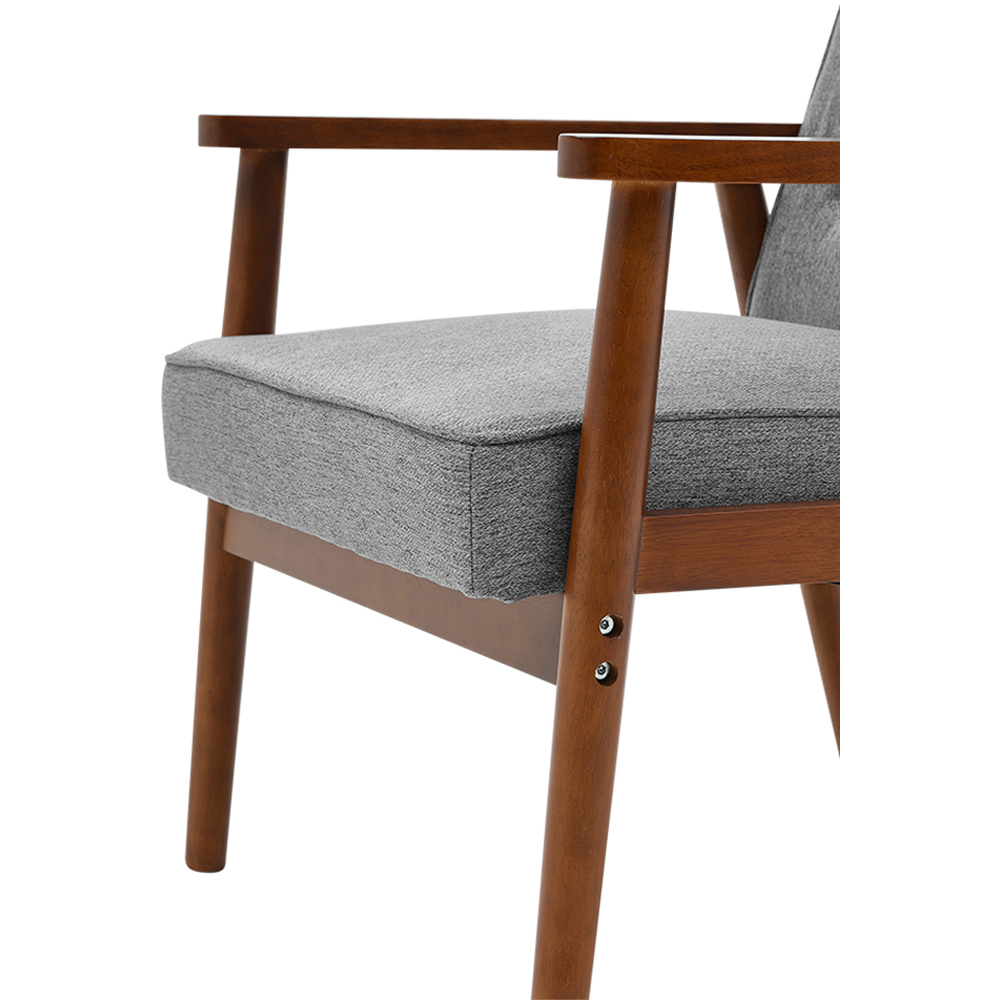 Living and Home Grey Linen Cushion Modern Wood Frame Upholstered Lounge Chair Image 4