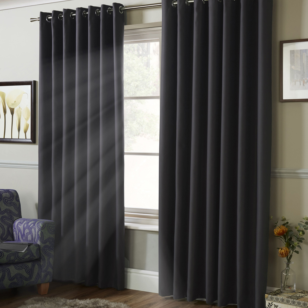 Alan Symonds Essential Charcoal Plain Ring Top Eyelet Curtains 167 x 137cm Image 2