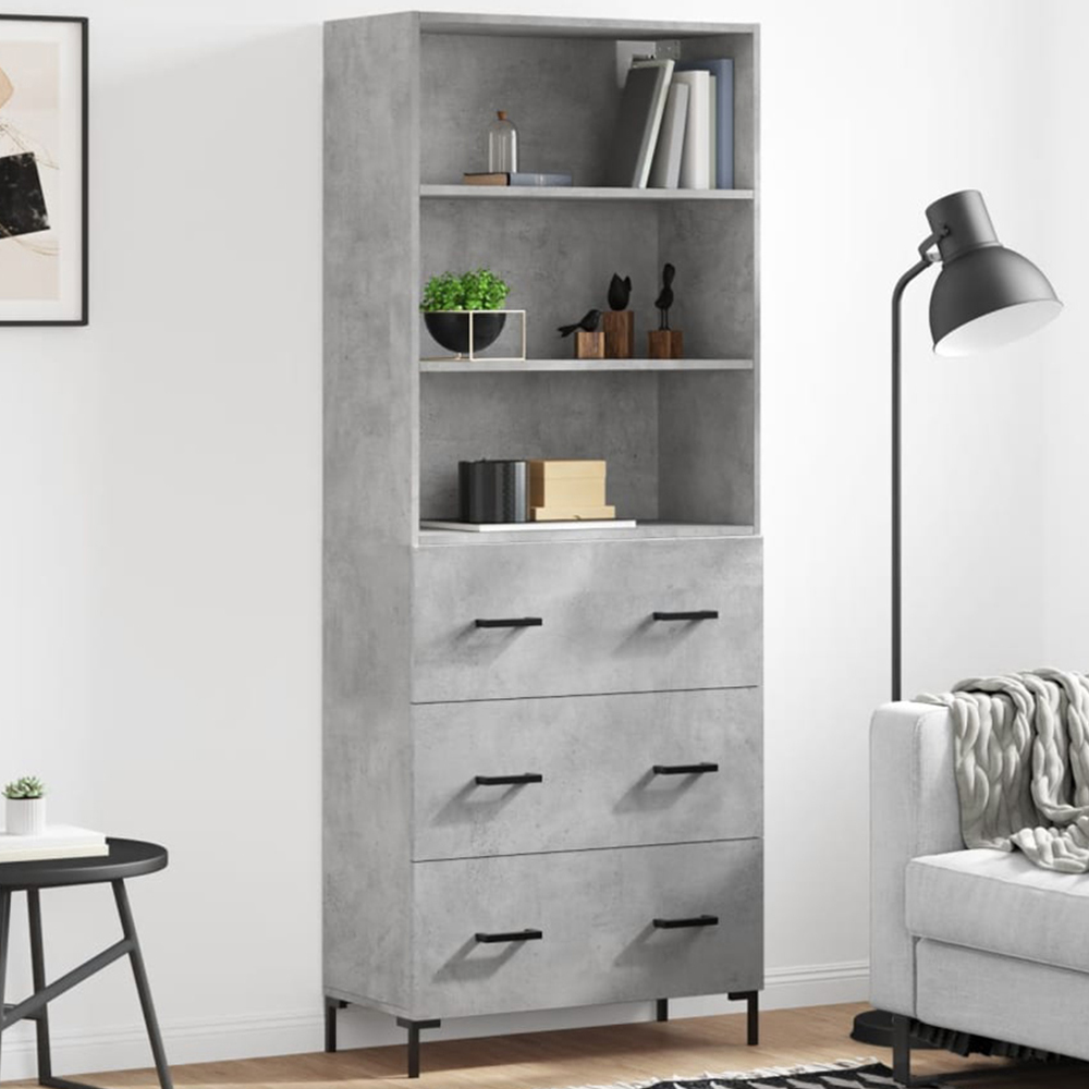 vidaXL 3 Drawer 3 Shelf Concrete Grey Tall Highboard Image 1