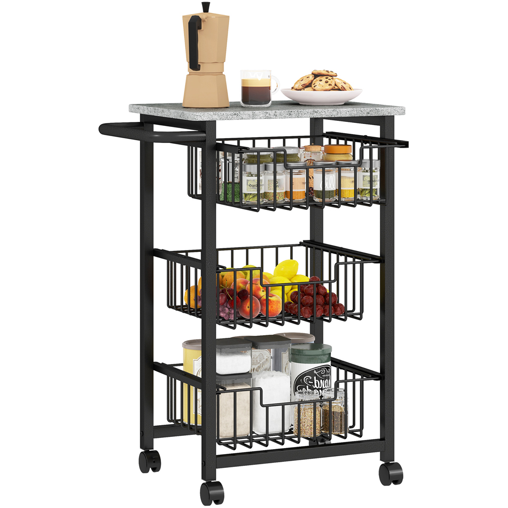 HOMCOM 3 Tier Light Grey Kitchen Island on Wheels Image 1