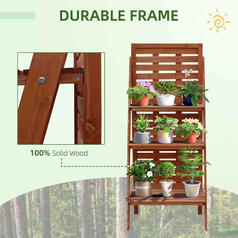 Outsunny 3 Tier Solid Wood Ladder Design Plant Stand Image 5