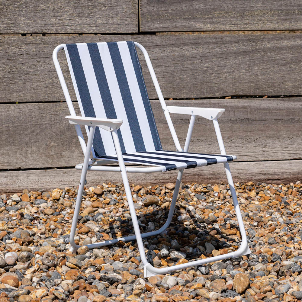 Harbour Housewares Blue Stripe Metal Foldable Beach Chair 6 Pack Image 4