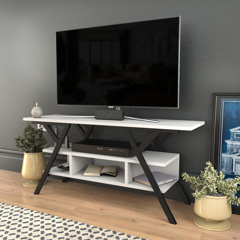 Decorotika Minerva Decorative 4 Open Shelf Black and White TV Unit Image 5