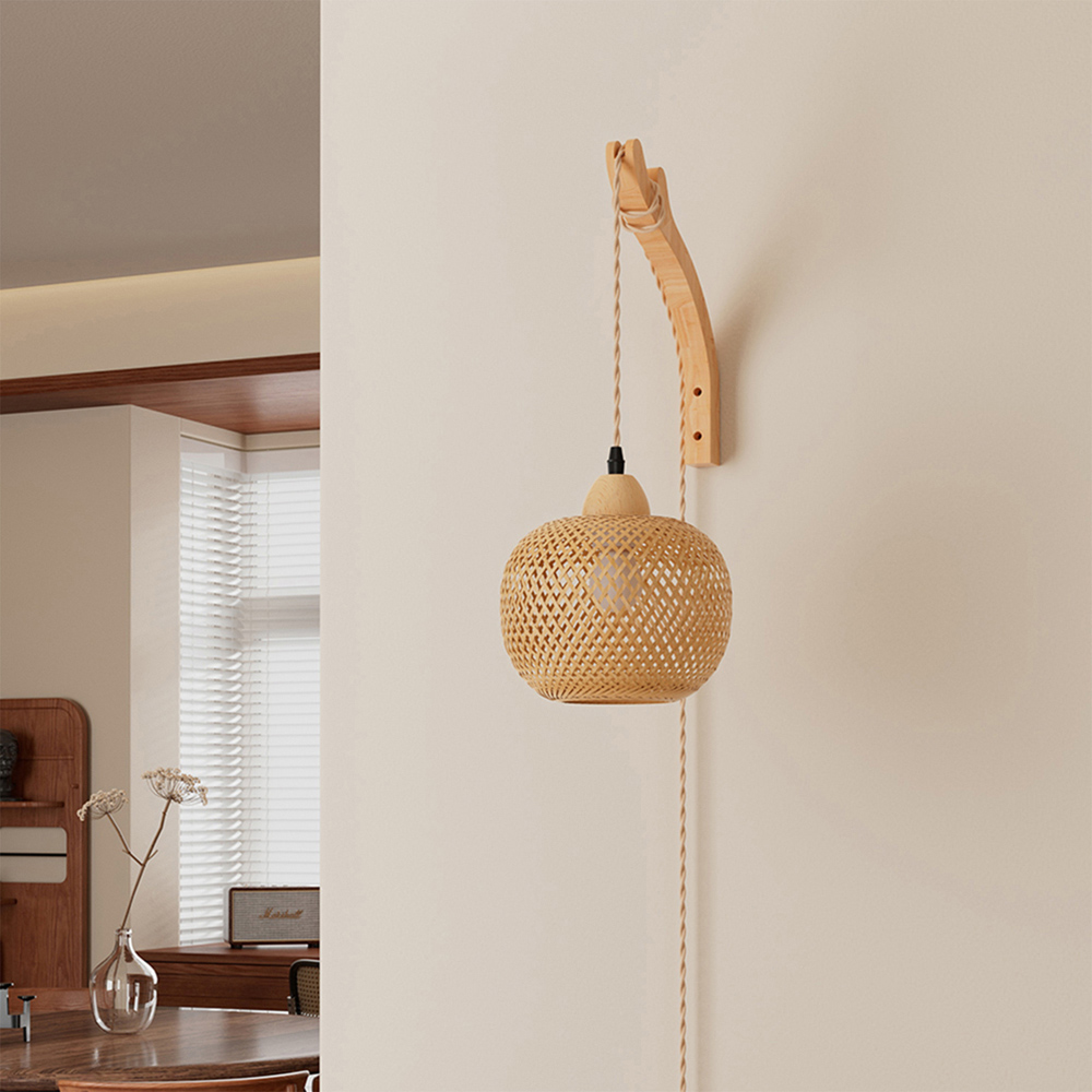 Living and Home Bamboo Lantern E27 Plug-In Wall Light Image 2