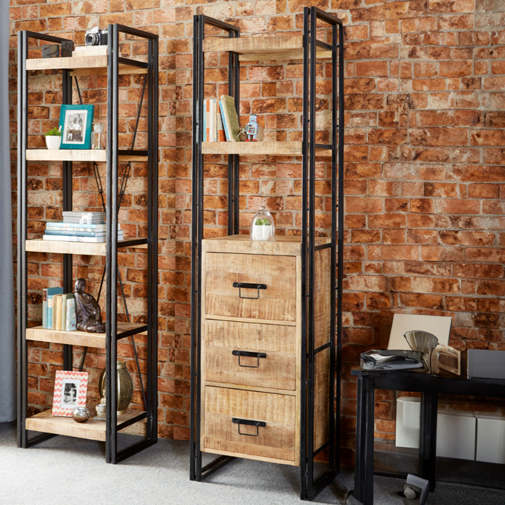 Brooklyn Carnaby 3 Drawer 3 Shelf Industrial Slim Bookcase Image 1
