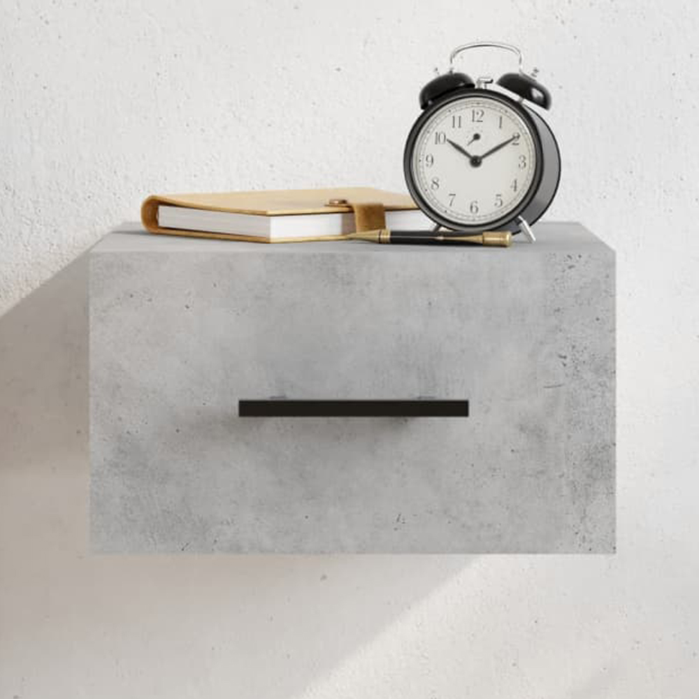 vidaXL Single Drawer Concrete Grey Wall Mounted Bedside Table Image 1