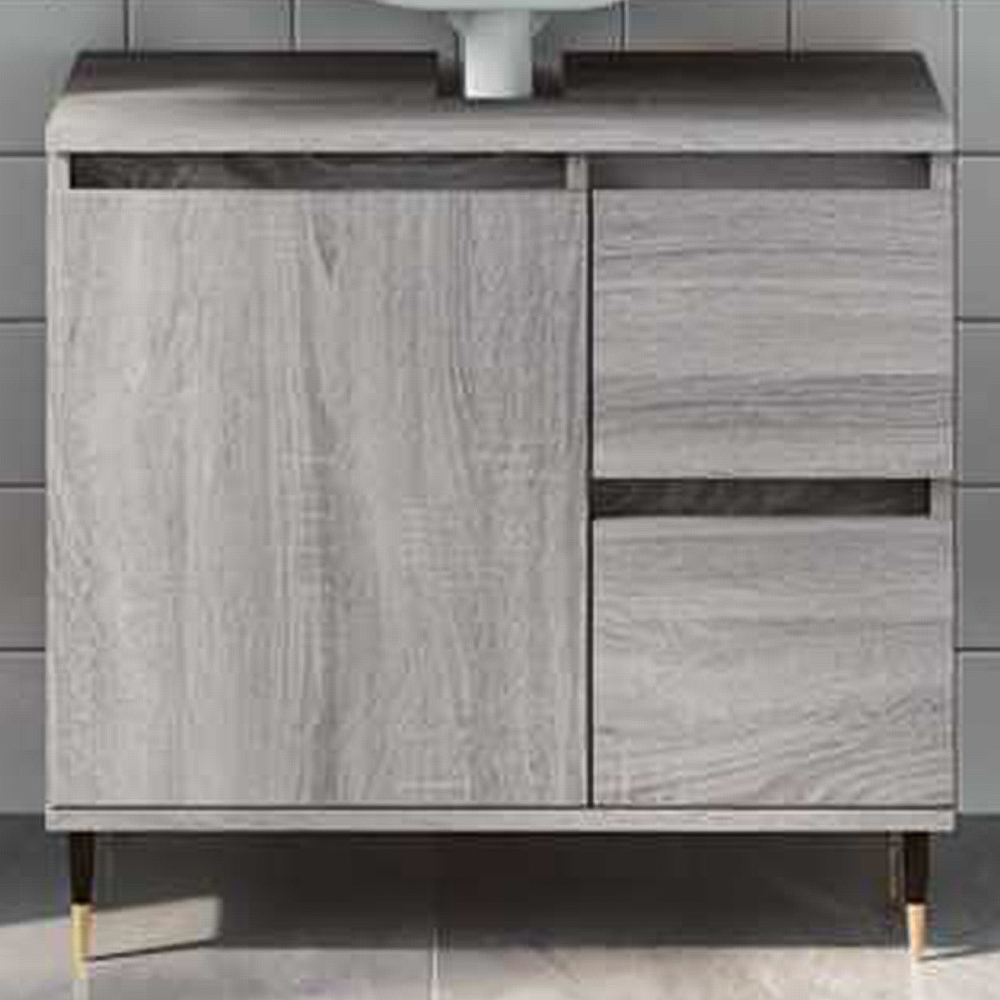 vidaXL Single Door 2 Drawer Grey Sonoma Oak Bathroom Cabinet Image 1