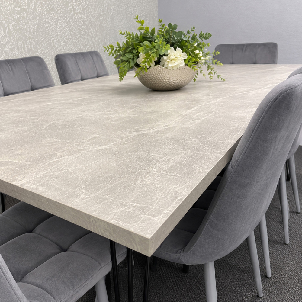 Kosy Koala 6 Seater Wood and Velvet Tufted Dining Set Grey Image 2