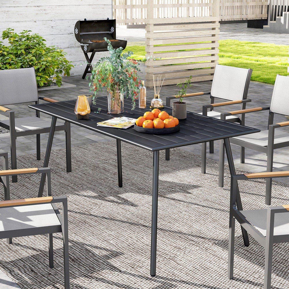 Outsunny 6 Seater Slate Top Steel Garden Dining Table Black Image 3