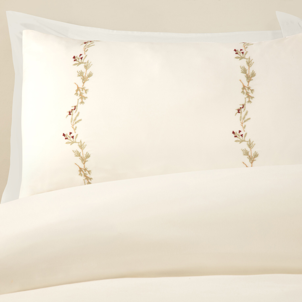Embroidered Foliage Duvet Set White Double Image 4