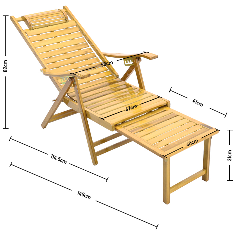 Living and Home Bamboo Foldable Recliner Lounge Chair with Footrest Image 9